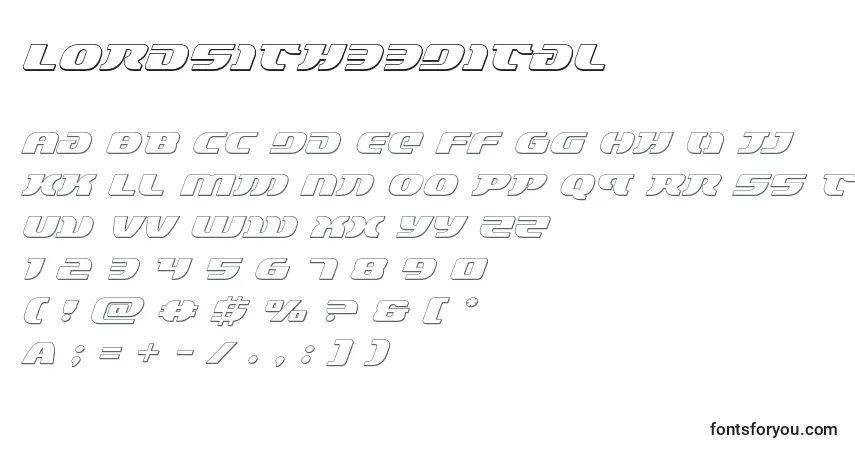 Czcionka Lordsith33Dital – alfabet, cyfry, specjalne znaki