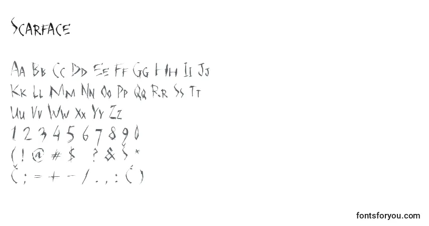 A fonte Scarface – alfabeto, números, caracteres especiais