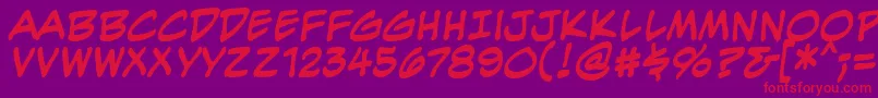 EvilgeniusbbBld-Schriftart – Rote Schriften auf violettem Hintergrund