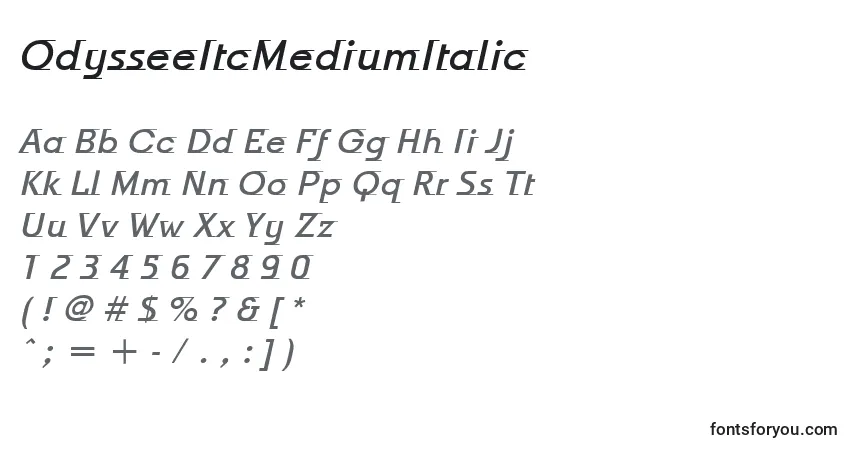 Schriftart OdysseeItcMediumItalic – Alphabet, Zahlen, spezielle Symbole