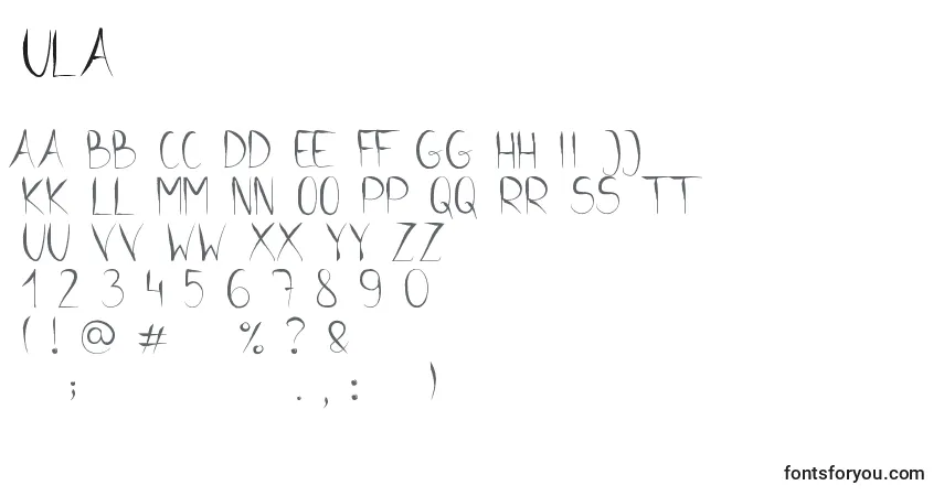 Schriftart Ula – Alphabet, Zahlen, spezielle Symbole