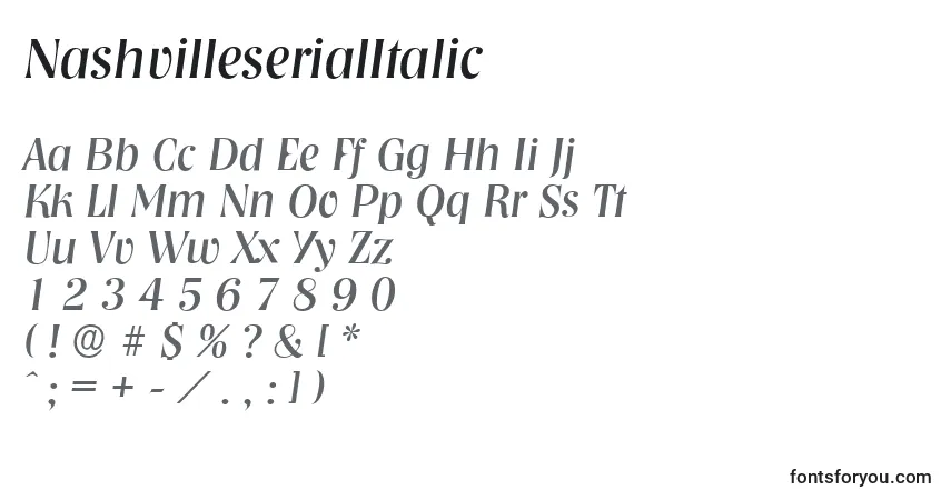 Schriftart NashvilleserialItalic – Alphabet, Zahlen, spezielle Symbole