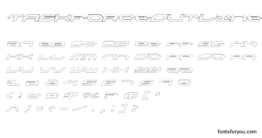Czcionka TaskforceOutlineItalic – alfabet, cyfry, specjalne znaki