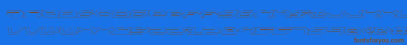 TaskforceOutlineItalicフォントについての詳細 フォントTaskforceOutlineItalic – 茶色の文字が青い背景にあります。