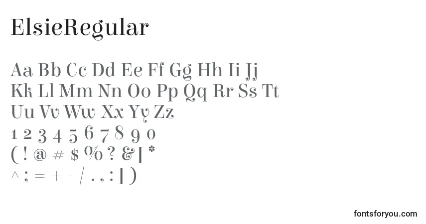 Czcionka ElsieRegular – alfabet, cyfry, specjalne znaki