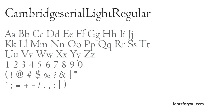 A fonte CambridgeserialLightRegular – alfabeto, números, caracteres especiais
