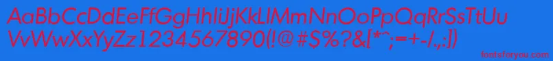 フォントMontrealserialItalic – 赤い文字の青い背景