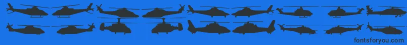 Hellocopters2-Schriftart – Schwarze Schriften auf blauem Hintergrund