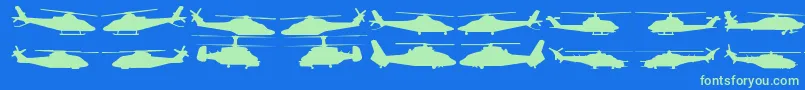 Hellocopters2-Schriftart – Grüne Schriften auf blauem Hintergrund