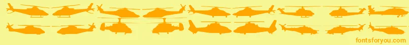 Hellocopters2-Schriftart – Orangefarbene Schriften auf gelbem Hintergrund