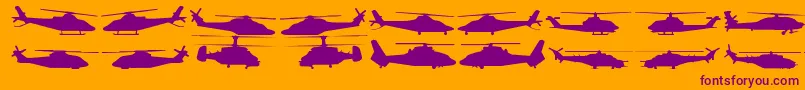 Hellocopters2-Schriftart – Violette Schriften auf orangefarbenem Hintergrund