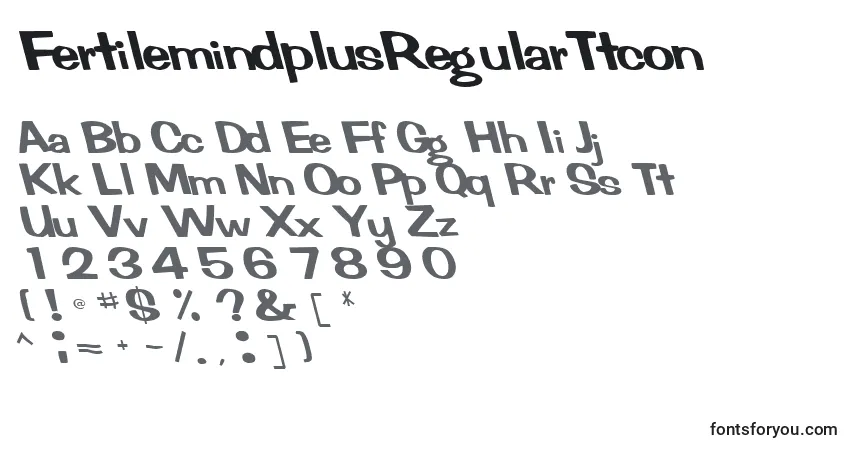 Czcionka FertilemindplusRegularTtcon – alfabet, cyfry, specjalne znaki