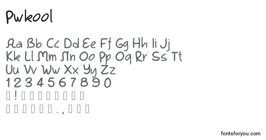 Czcionka Pwkool – alfabet, cyfry, specjalne znaki