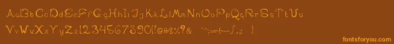 フォントSwirlinthewonderlandRegular – オレンジ色の文字が茶色の背景にあります。