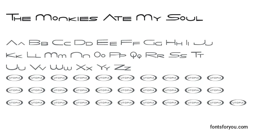Шрифт The Monkies Ate My Soul – алфавит, цифры, специальные символы