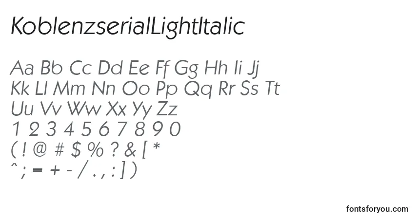 Fuente KoblenzserialLightItalic - alfabeto, números, caracteres especiales