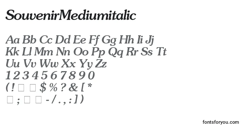 Шрифт SouvenirMediumitalic – алфавит, цифры, специальные символы