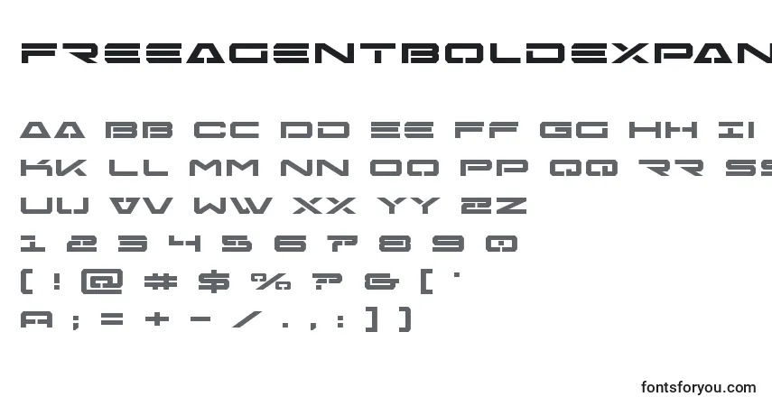 Czcionka Freeagentboldexpand – alfabet, cyfry, specjalne znaki
