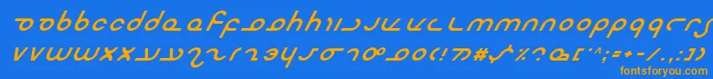 フォントMasteri – オレンジ色の文字が青い背景にあります。