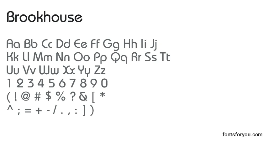 Czcionka Brookhouse – alfabet, cyfry, specjalne znaki