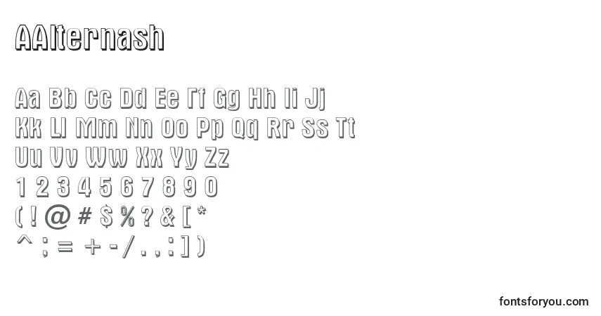 Czcionka AAlternash – alfabet, cyfry, specjalne znaki