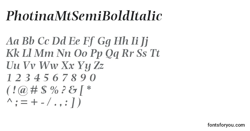 Schriftart PhotinaMtSemiBoldItalic – Alphabet, Zahlen, spezielle Symbole