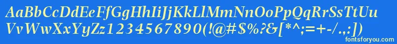 フォントPhotinaMtSemiBoldItalic – 黄色の文字、青い背景