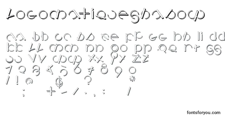 Schriftart Logomatiqueshadow – Alphabet, Zahlen, spezielle Symbole