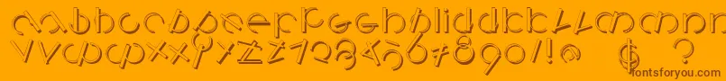 Logomatiqueshadow-Schriftart – Braune Schriften auf orangefarbenem Hintergrund