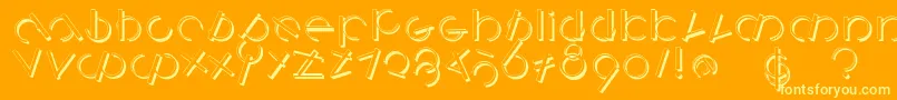 Logomatiqueshadow-Schriftart – Gelbe Schriften auf orangefarbenem Hintergrund