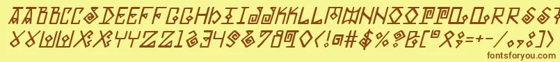 Fonte ElderMagicItalic – fontes marrons em um fundo amarelo