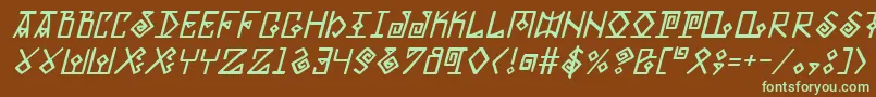 フォントElderMagicItalic – 緑色の文字が茶色の背景にあります。