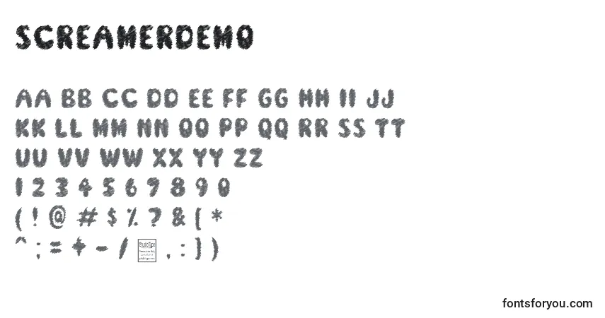 Schriftart ScreamerDemo – Alphabet, Zahlen, spezielle Symbole