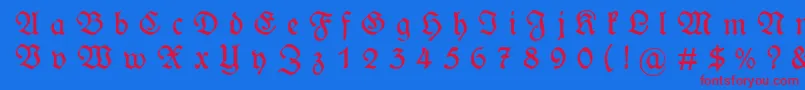 フォントWieynckfrakturGesperrtunz1l – 赤い文字の青い背景