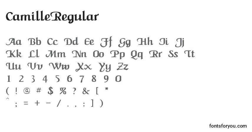 Czcionka CamilleRegular – alfabet, cyfry, specjalne znaki