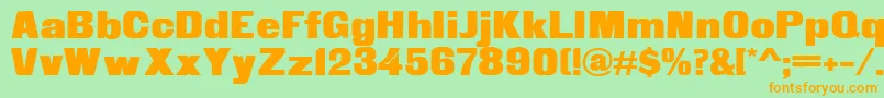 フォントFettesteinschrift – オレンジの文字が緑の背景にあります。