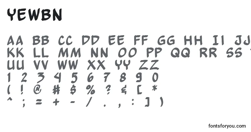 Czcionka Yewbn – alfabet, cyfry, specjalne znaki