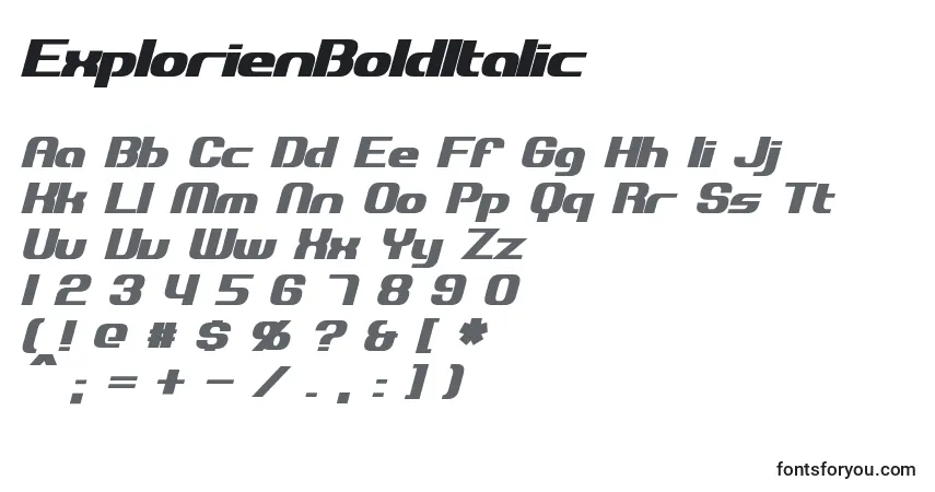 Schriftart ExplorienBoldItalic – Alphabet, Zahlen, spezielle Symbole