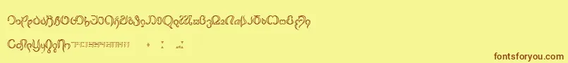 フォントThimfora – 茶色の文字が黄色の背景にあります。