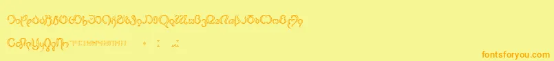 フォントThimfora – オレンジの文字が黄色の背景にあります。
