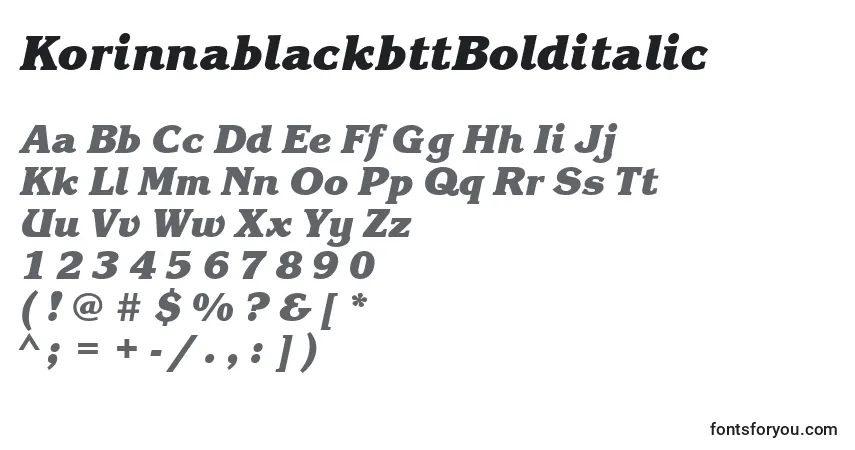 A fonte KorinnablackbttBolditalic – alfabeto, números, caracteres especiais