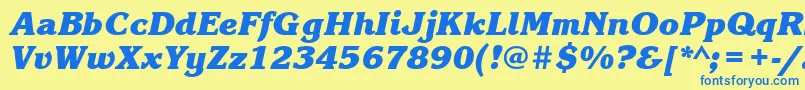 フォントKorinnablackbttBolditalic – 青い文字が黄色の背景にあります。