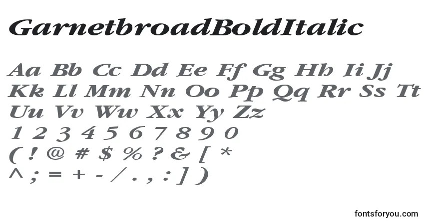 GarnetbroadBoldItalic-fontti – aakkoset, numerot, erikoismerkit
