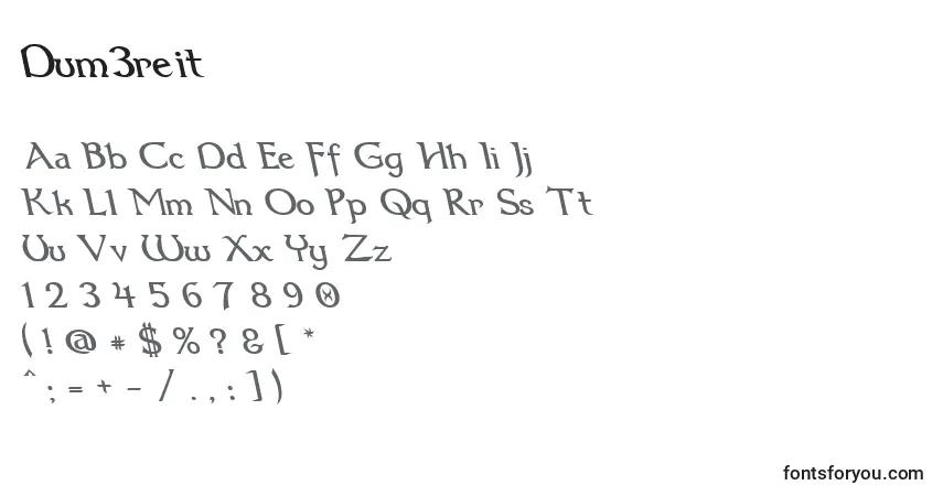 Schriftart Dum3reit – Alphabet, Zahlen, spezielle Symbole