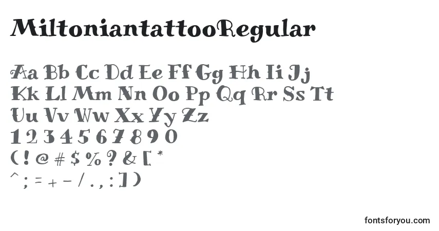 A fonte MiltoniantattooRegular – alfabeto, números, caracteres especiais