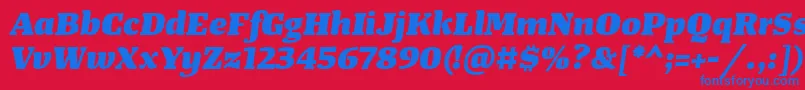 TangerserifwideHeavyitalic-Schriftart – Blaue Schriften auf rotem Hintergrund