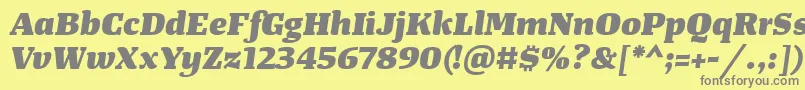 Fonte TangerserifwideHeavyitalic – fontes cinzas em um fundo amarelo