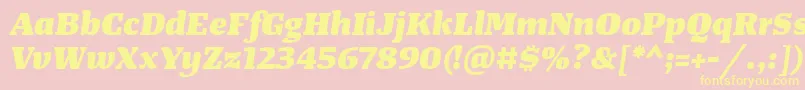 Fonte TangerserifwideHeavyitalic – fontes amarelas em um fundo rosa