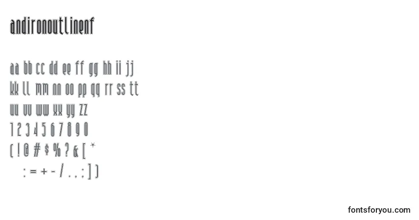 Schriftart Andironoutlinenf (104980) – Alphabet, Zahlen, spezielle Symbole