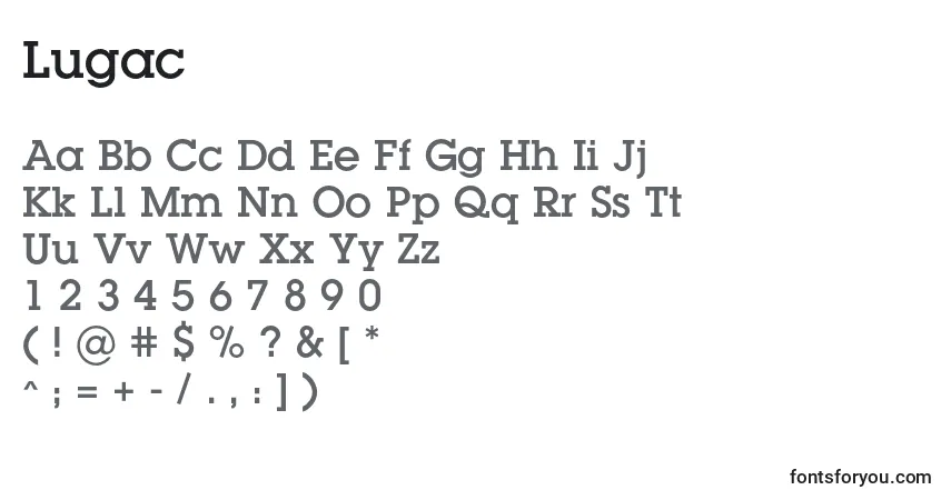 Schriftart Lugac – Alphabet, Zahlen, spezielle Symbole